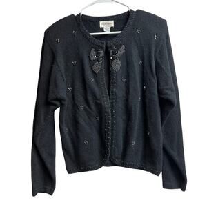 Potomac Collection Embellished Sweater Cardigan Black Bow Shoulder Pads Vintage